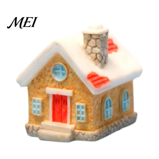 Moss Terrarium Decor Christmas Miniature House Figurine, Resin Snow Village Statue, Tiny DIY Craft Supply Ornament for Fairy Garden, Landscape, Potted C