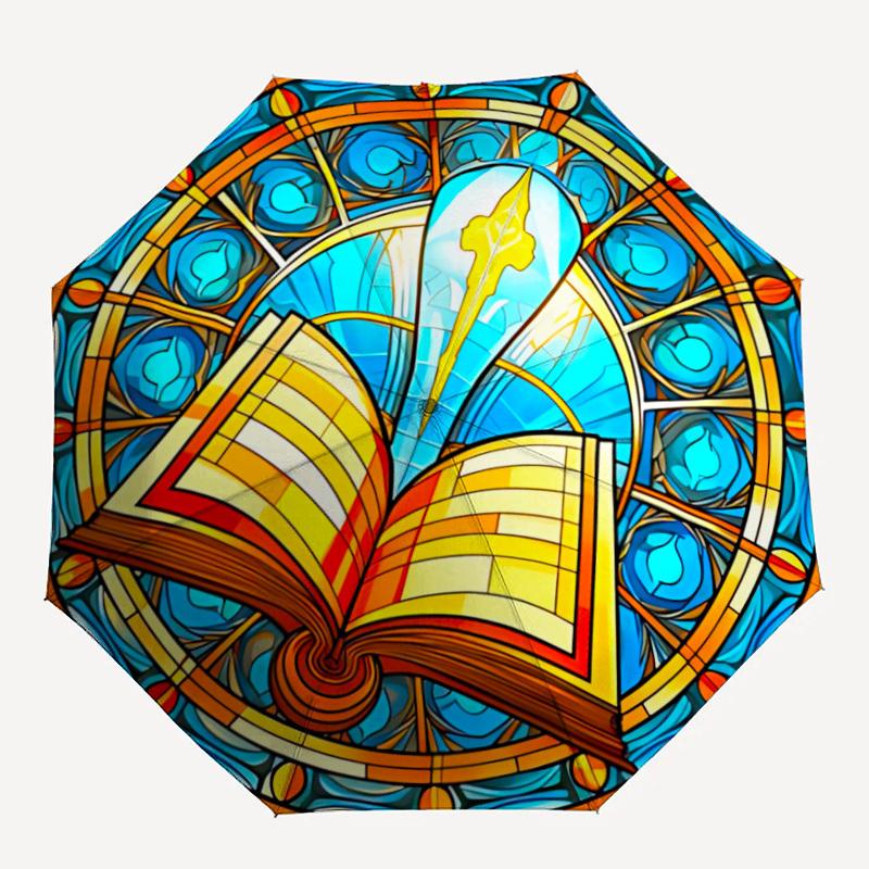 

1pc Stained Glass Book Auto Folding Umbrella, Sturdy And Durable Automatic Folding Umbrella with 8 Ribs, Convenient for Outdoor Use055