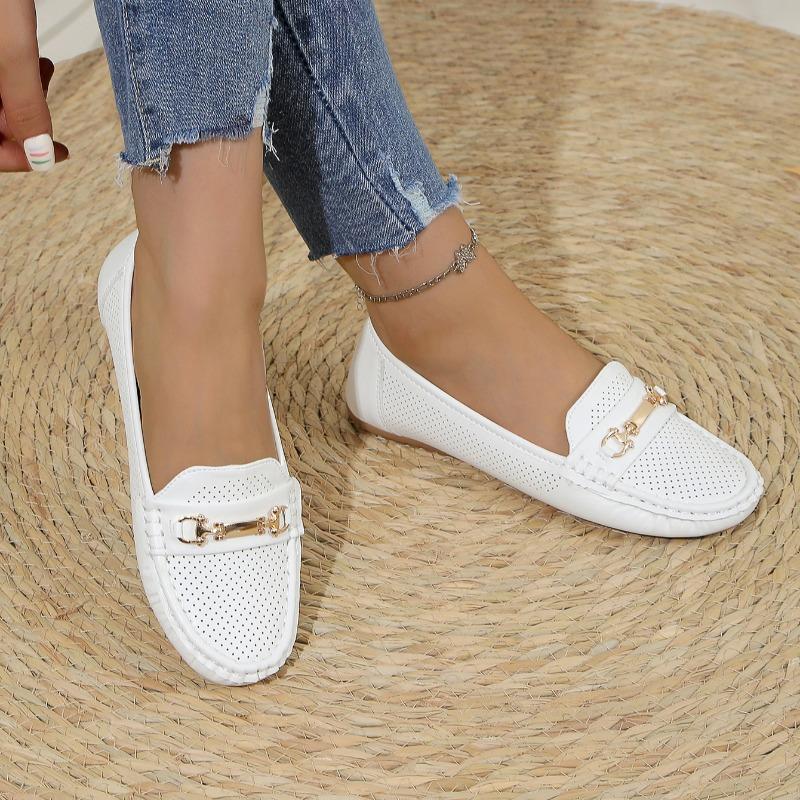 Fashion 2025 Ladies Shoes slip-on Women's High heels Fashion Metal decoration new plus size Light soft bottom comfortable flat low heels