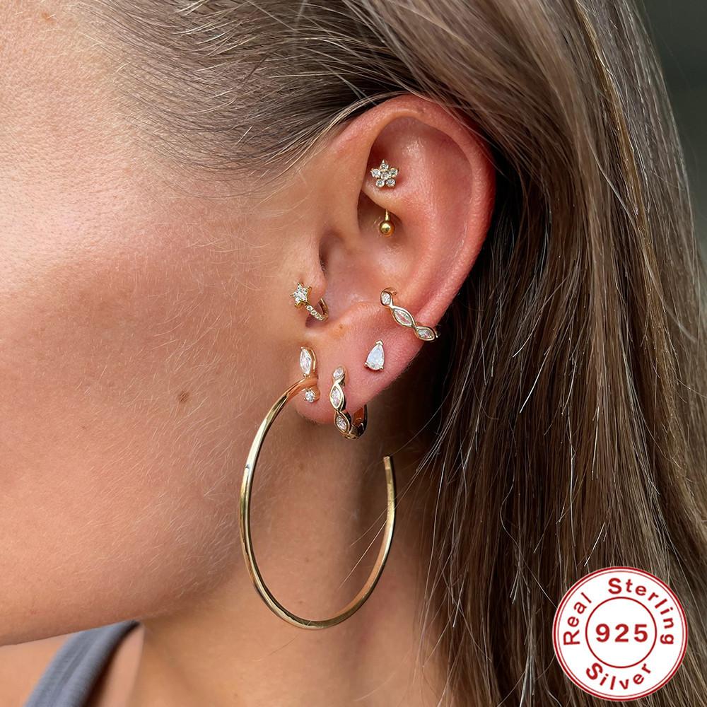 Simple And Versatile S925 Sterling Silver Horse'S Eye Geometric Stone-Inlaid Basic Earrings Ear Buckles Earrings