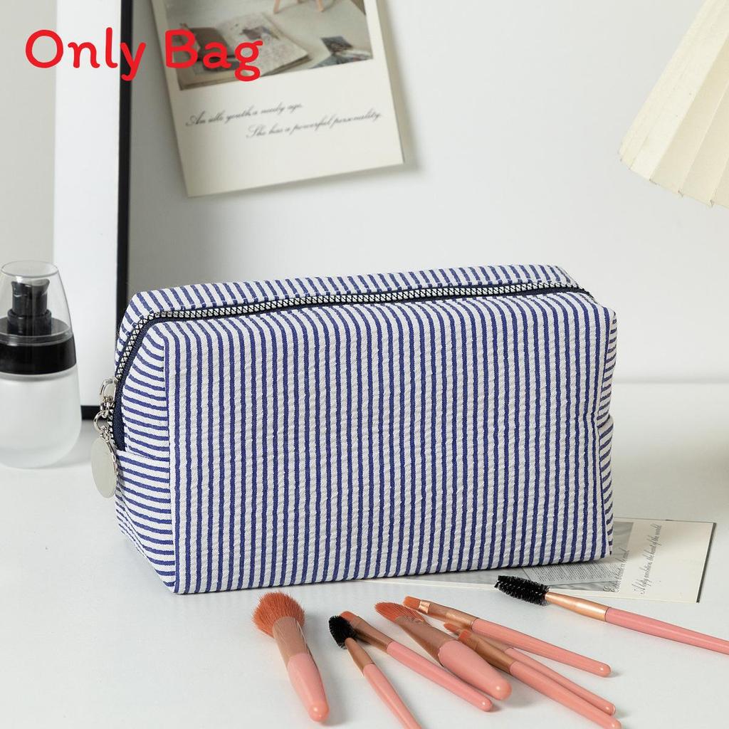 Striped Makeup Organizer With Large Capacity Travel Wash Bag For Daily Use
