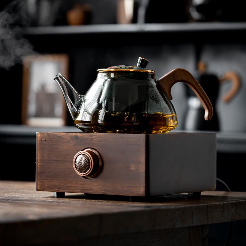 Walnut Electric Ceramic Tea Maker: Mini Indoor Induction Cooker with Glass Kettle