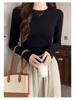 Burgundy Spicy Girl Long Sleeve Slimming T-Shirt for Women - Straight Shoulder, Autumn/Winter Style.