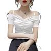 Women's One-Shoulder Short-Sleeved Clavicle Camisole - High-Waisted Summer Top in White