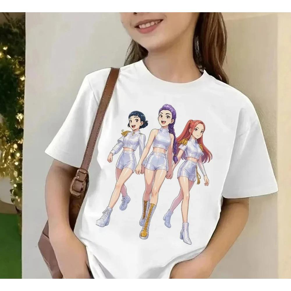 2025 Movie KPop Demon Hunters T-shirt Summer Short Sleeve T-shirt Tee for Children Casual Loose Girl Boy Graphic Printed Tops