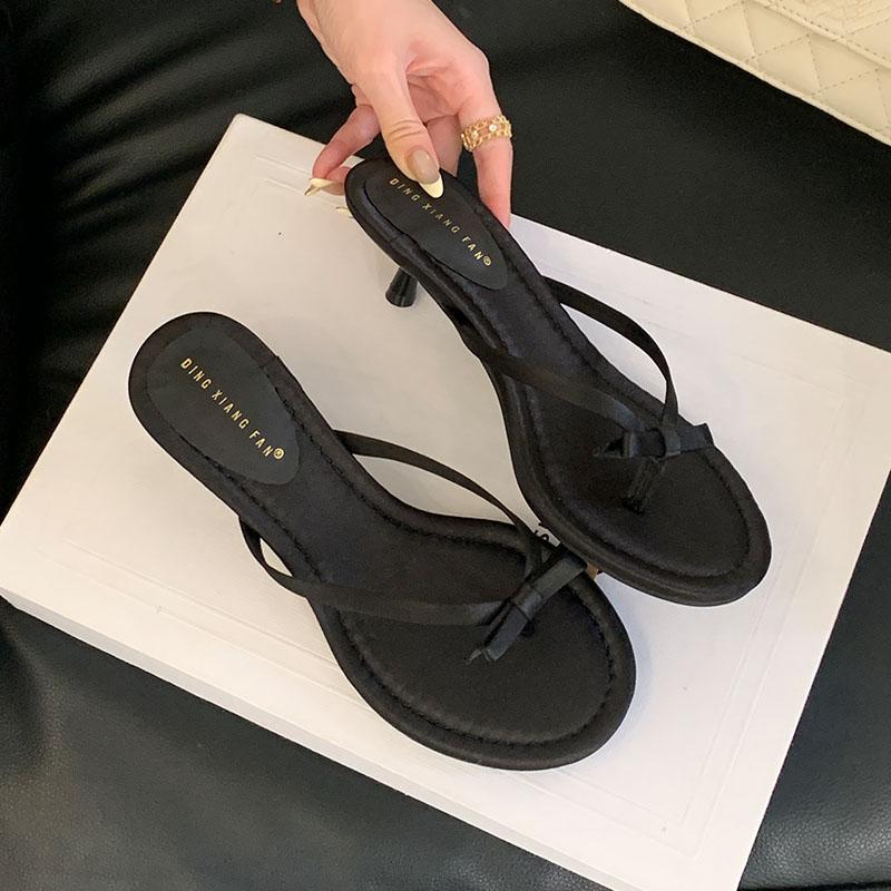 

Fashion Fashion Butterfly-Knot Ladies Low Heel Slides Slippers Spring Summer Female Flip flops Women Heeled Slippers Sandals Shoes Pumps 35 чёрный
