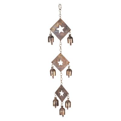 Clopoțel de vânt metalic bronz rustic cu decupaje în formă de stea și 7 clopoței pentru decor de grădină, exterior, verandă, balcon, cadou memorial 19 x 4,5 inch