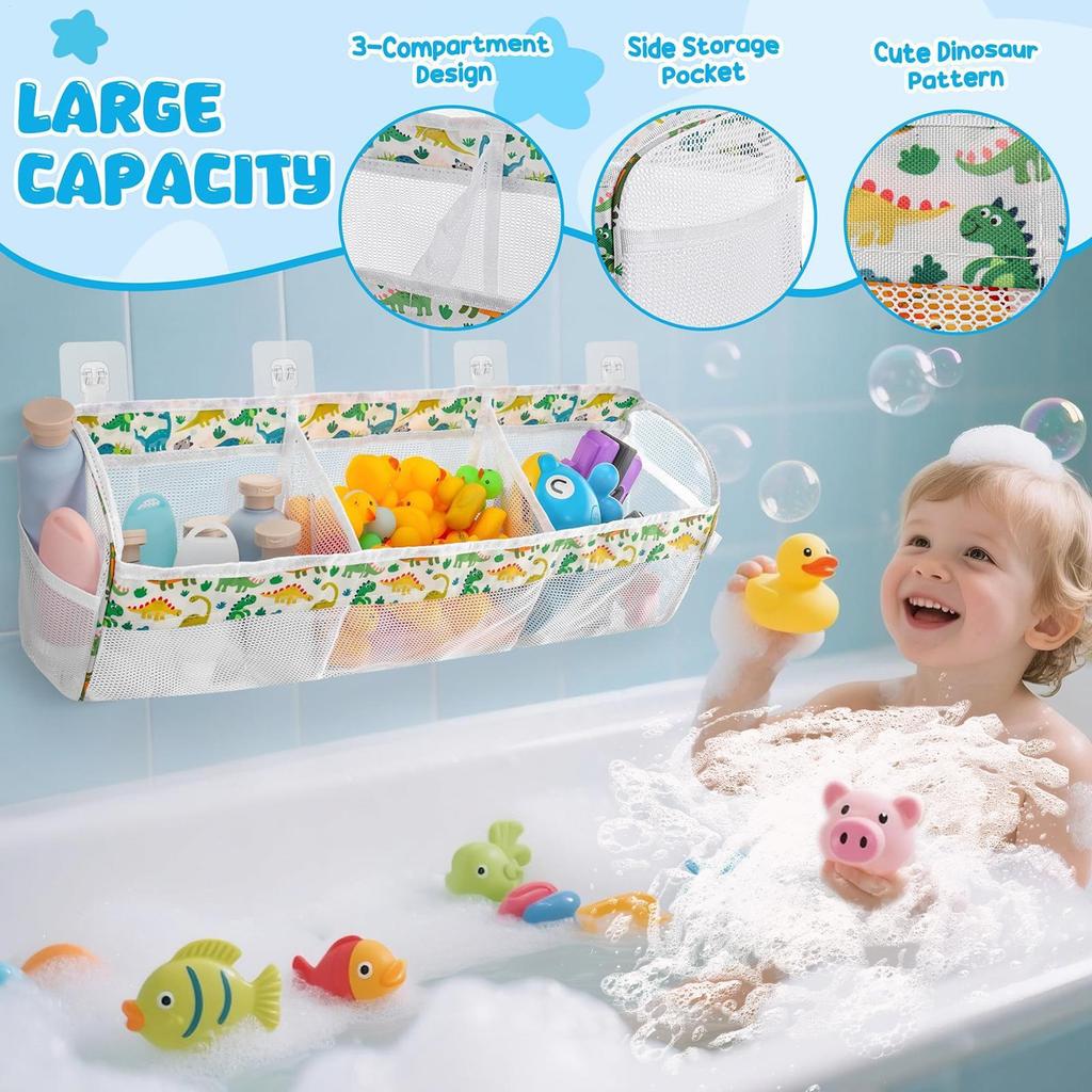 3 Compartment Horizontal Large Openings Bath Toy Organizer for Tub Capacity Upgrade Bath Storage and Holder Easy Sorting