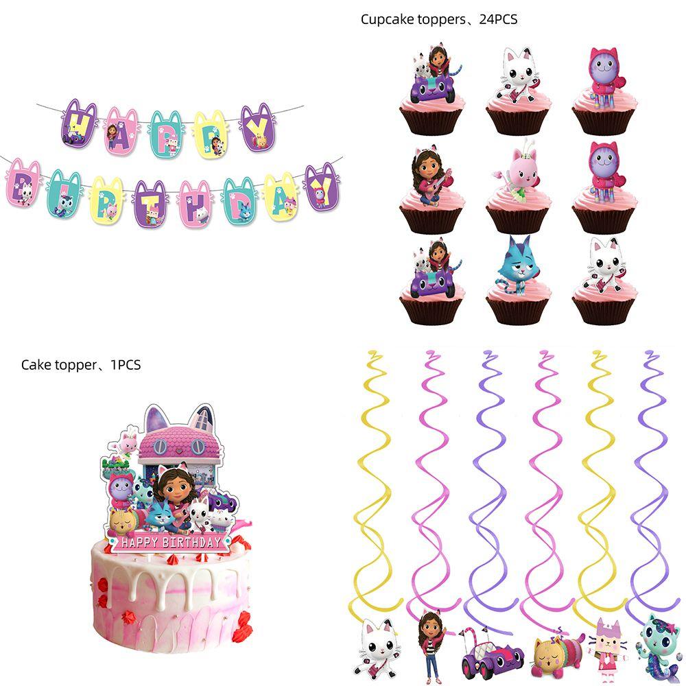 Gabbys Dollhouse Kids Birthday Party Supplies Decor Balloons Flag Topper Cake