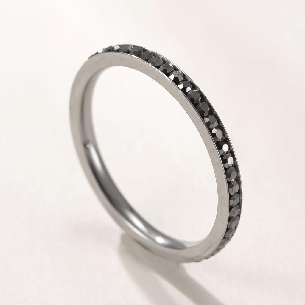 Simple Trendy Colorful Rhinestones Stackable Rings for Men Women Couple Stainless Steel Lucky Birthstone Birthday Gifts Jewelry