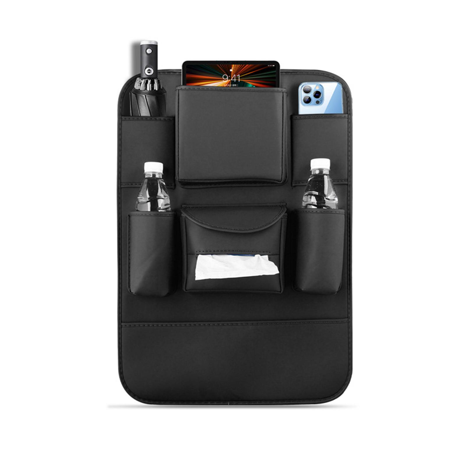 

Органайзер для спинки сиденья автомобиля из искусственной кожи, универсальная подвесная сумка для хранения на заднем сиденье, защитная сумка для автомобильного стакана, держатель для мобильного телефона и салфеток чёрный