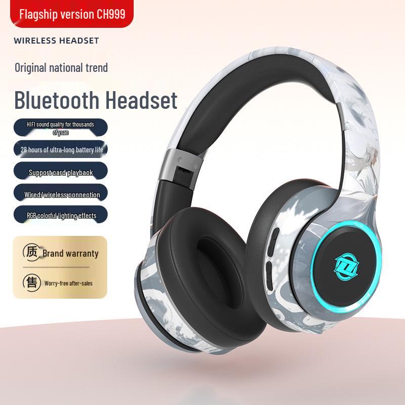 Noise-Cancelling Over-Ear Wireless Bluetooth Headphones with Card Slot and Long Battery Life for Gaming and Universal Compatibility
