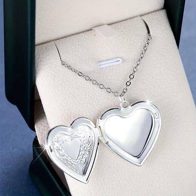Halloween Christmas Jewelry Silver Color Heart Pattern Necklace Locket Photo Charm Pendant Chain Wedding Jewelry Gifts