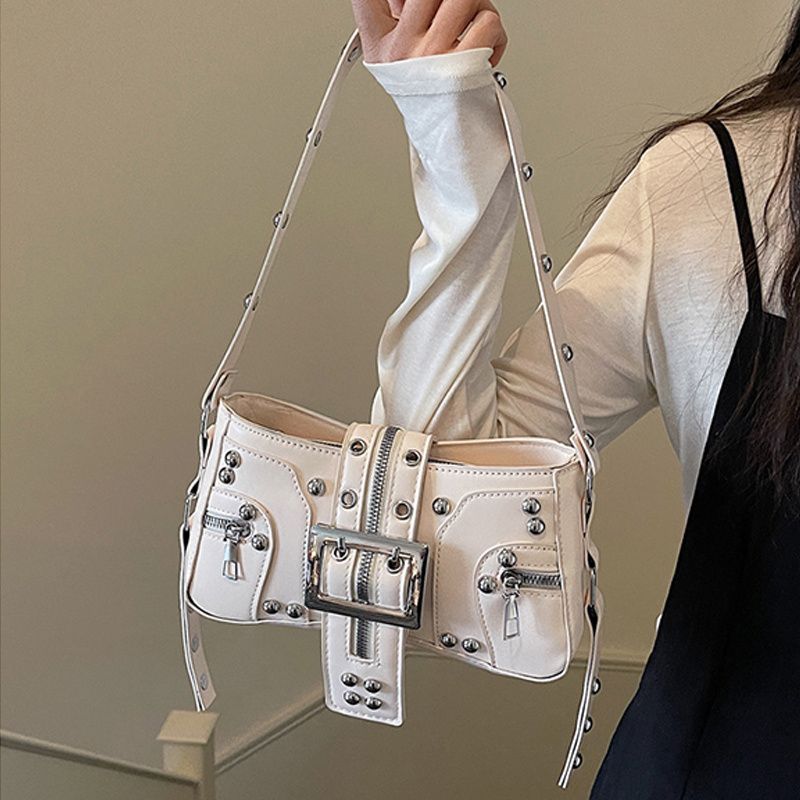 Yogodlns Borse a Spalla da Donna in PU Stile Punk con Borchie Moda Retro Y2k Stampa Leopardo Borsa Sottobraccio da Donna Design Raffinato con Cintura Borse Cool per Ragazze