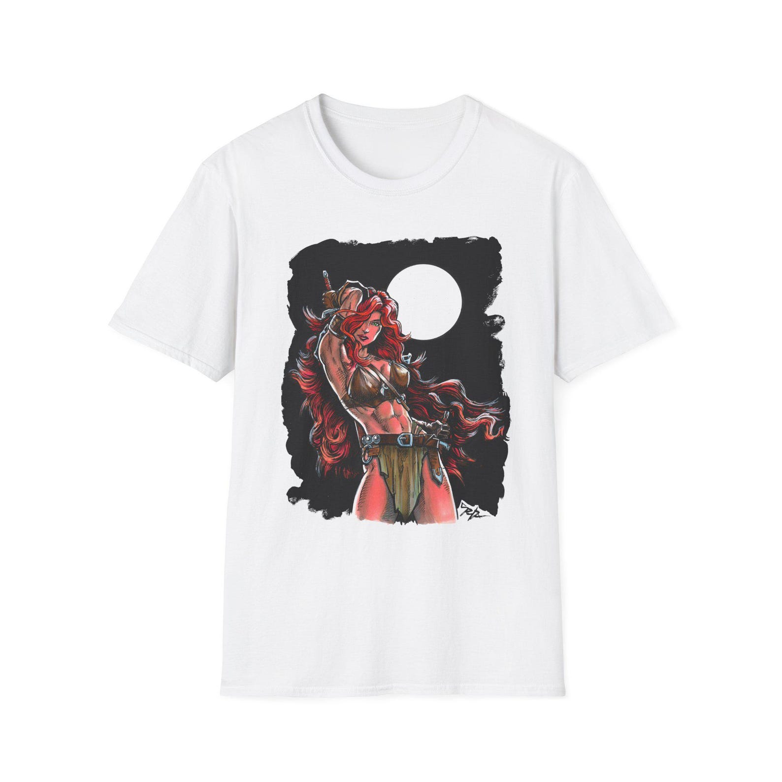 Red-Haired Warrior Woman T-Shirt | Moonlit Fantasy Illustration 3XL