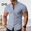 Muži Letní Košile Stojáček Jednobarevný Jednořadý Slim Fit Cardigan Krátké rukávy Měkké Prodyšné Střední délka Ležérní Podnikání Muži Top do kanceláře
