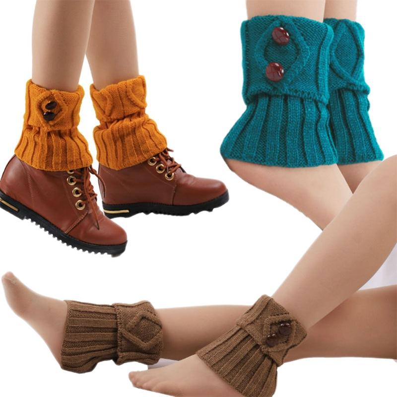 Short Women Crochet Boot Cuffs Socks Topper Gaiters Winter Button Cable Knitted Solid Color Elastic Leg Warmers Gifts