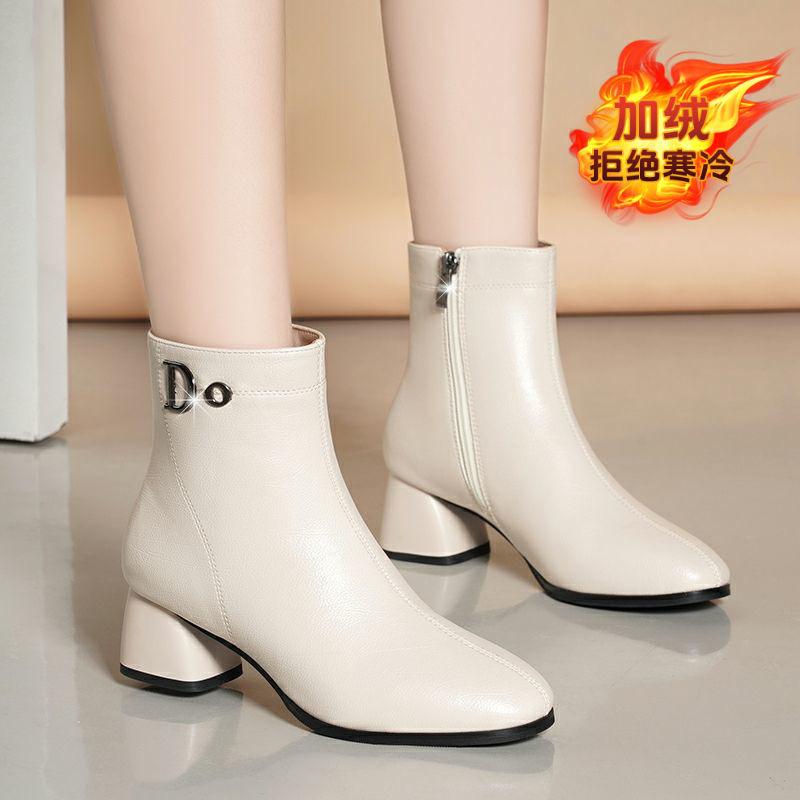 Coarse heel short boots women's autumn and winter new high heel velvet new single boots fashionable versatile thin women's boots