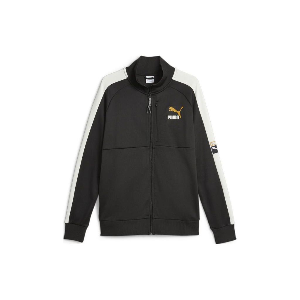 Puma T7 Forward History Track Jacket mit Logo-Print Reißverschluss Stehkragen Langarm Retro Sportjacke Herrenjacke Schwarz 621351-01