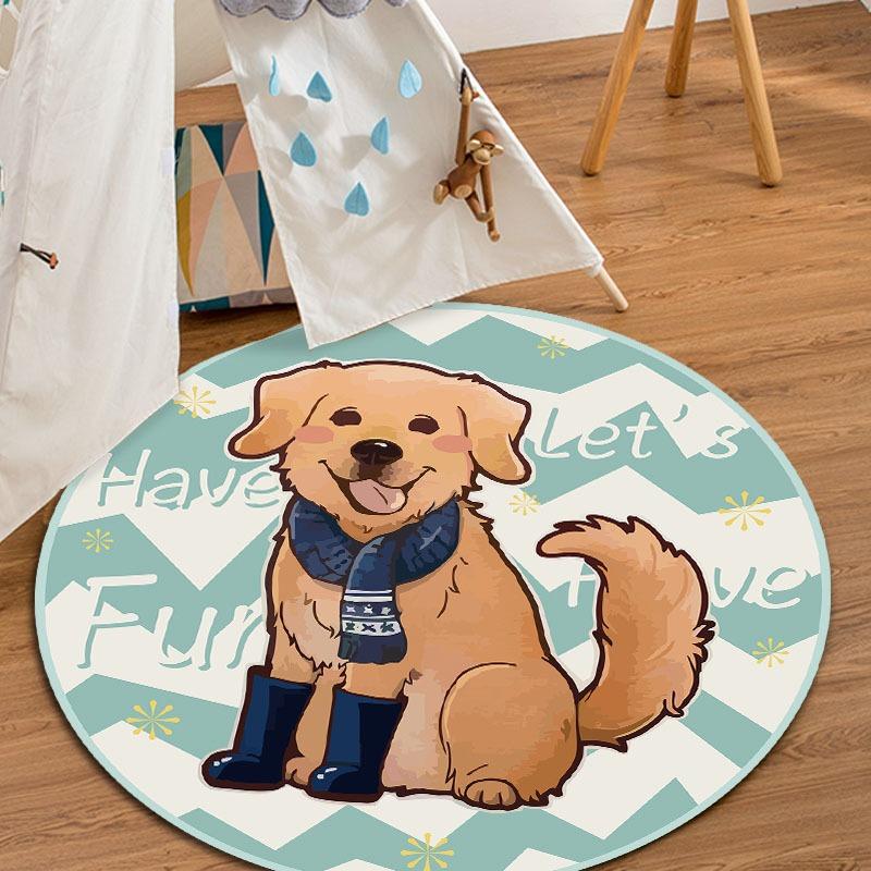 Cartoon Dog Round Carpet Living Room Circle Floor Mat Non Slip Bedroom Bathroom Doormat Washable Home Hallway Area Decor Rug