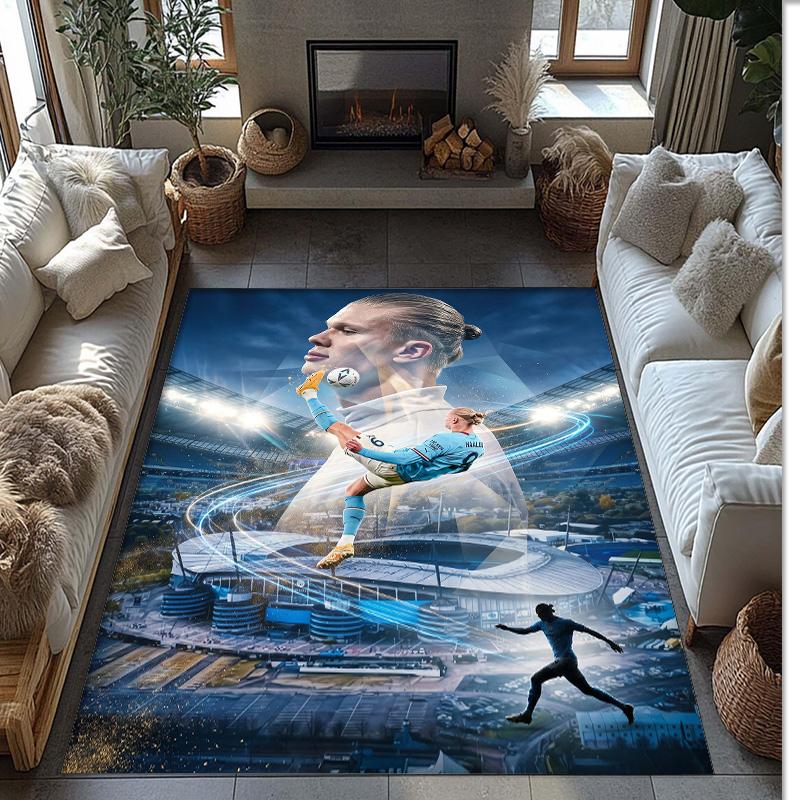 Erling Haaland Calcio Football Pattern Tappeto Morbido per Area Tappeto per Pavimento Interno Antiscivolo Tappetino Decorazione Sportiva per Camera da Letto