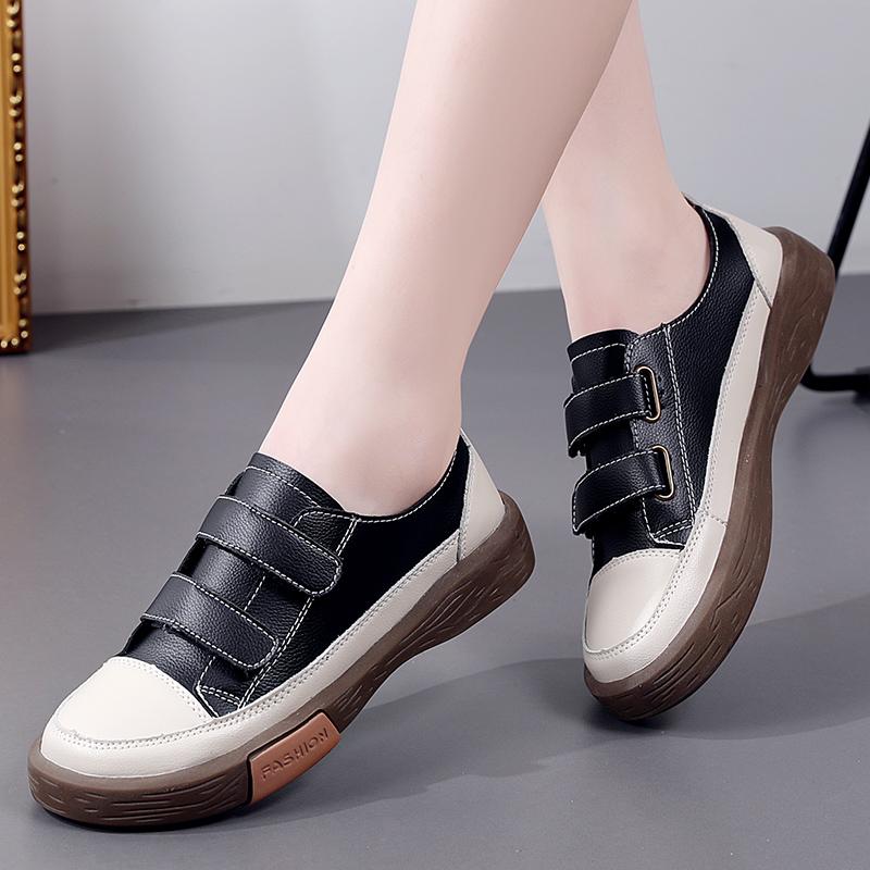 Fashion Handmade Ladies Shoes 2025 Spring Retro Genuine Leather Flat Shoes Women Mixed Colors Soft Bottom Casual Shoes Footwear