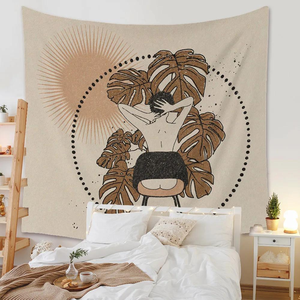 Boho Background Illustration Mural Decor Geometric Tapestry Wall Hanging Bedroom Aesthetic  Blanket