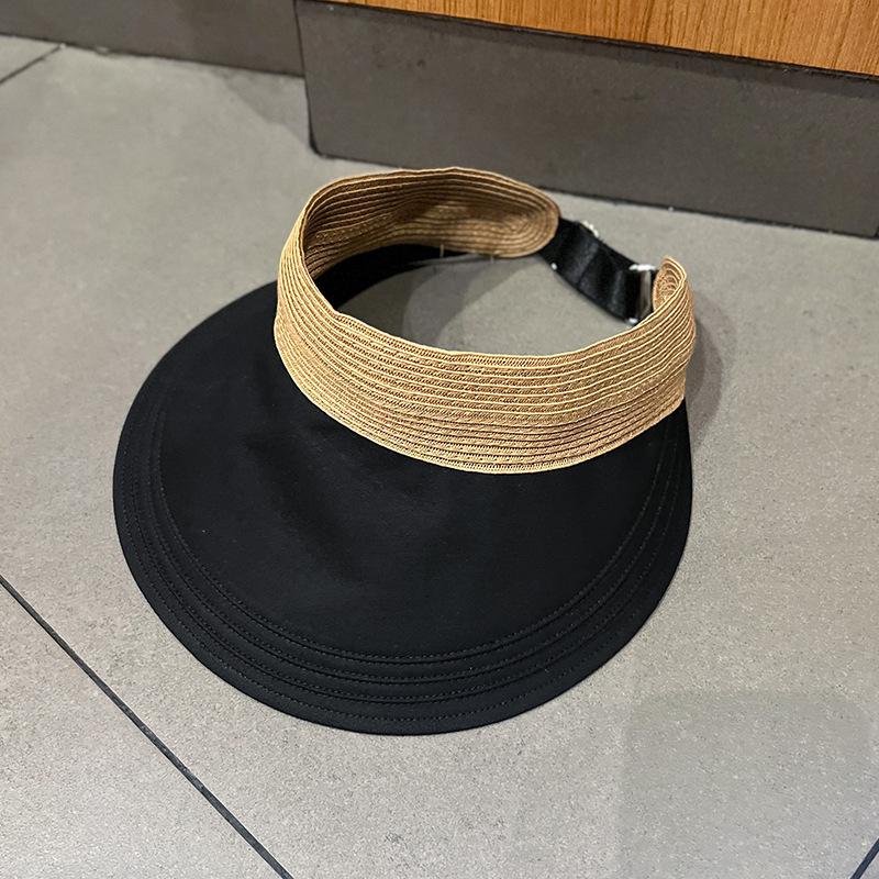 New Summer for Women's Large Brim Empty Top Straw Hat Outdoor Foldable UV Protection Sunshade Hats Fashion Vacation Beach Cap