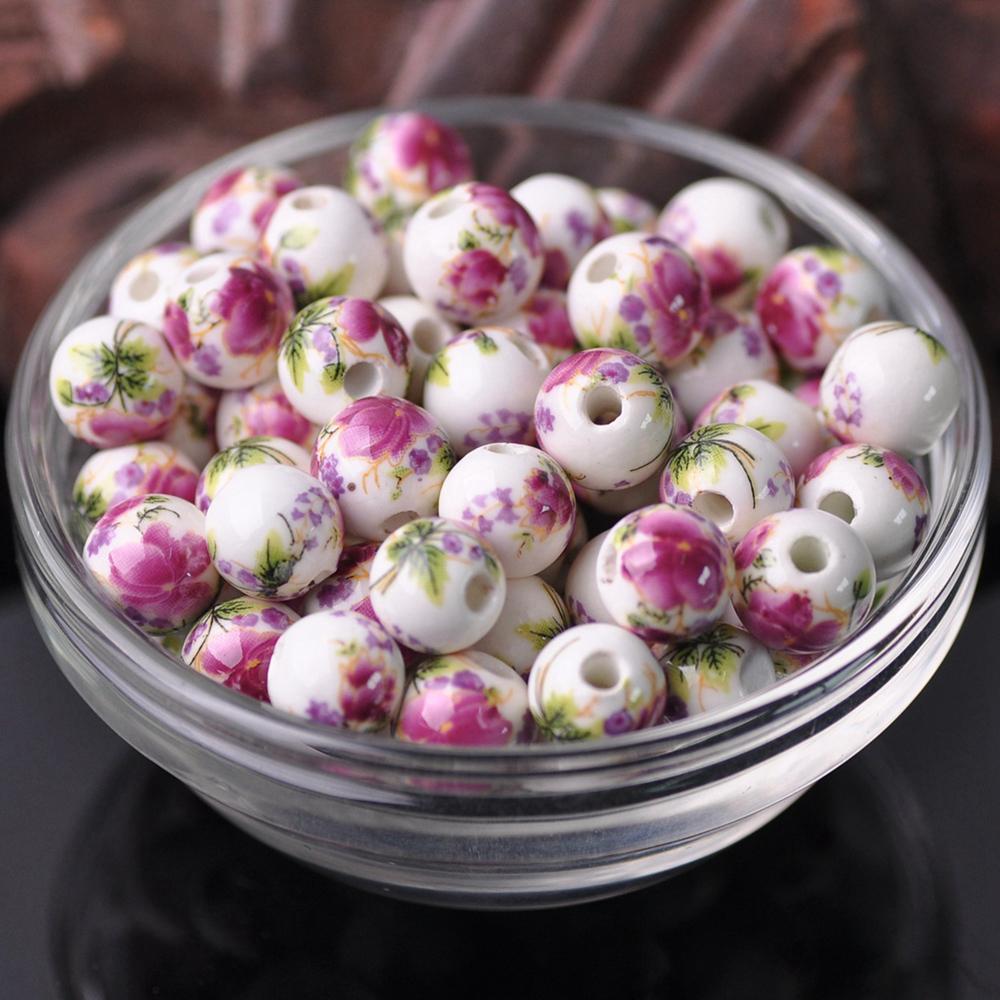 

20 шт. Круглые бусины-разделители из керамического фарфора с цветочными узорами, 10 мм, 12 мм, лот для DIY поделок, браслетов, аксессуары для изготовления ювелирных изделий 10mm-20pcs