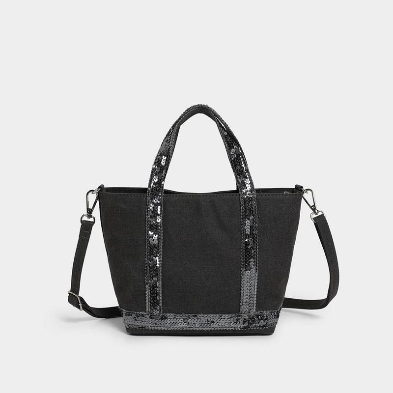Fashi Brand Sequined Small Square Bag Simple Retro Fashi Handbag Commute Travel Unisex Zipper Shoulder Messenger Canvas Bag
