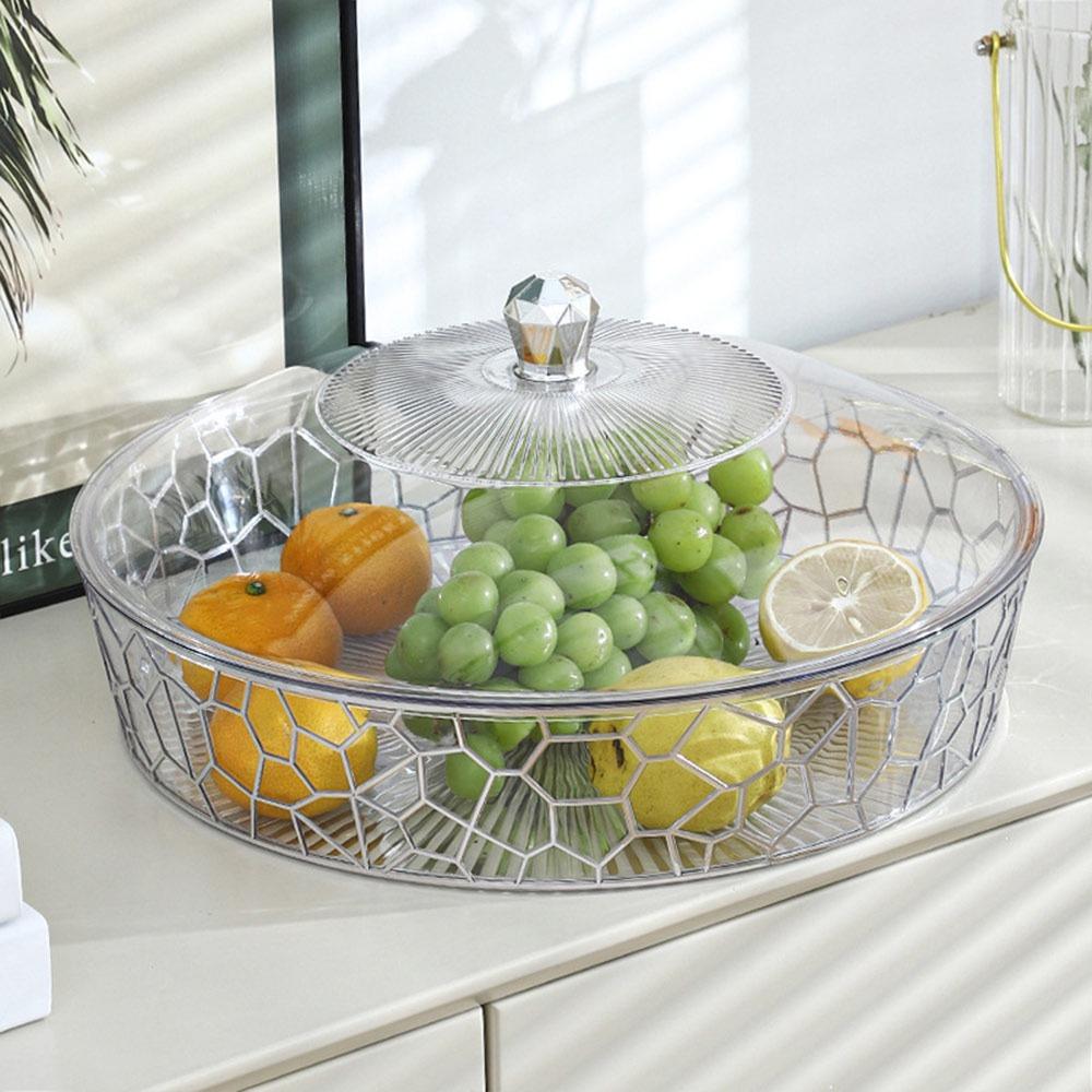 New Round Fruit Plate with Lid Transparent Fruit Tray Stone Grain Fruit Tray Desktop Sundries Storage Box Fruit Bowl