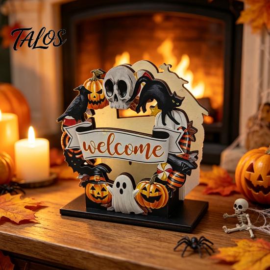 Rustic Party Centerpiece Halloween Wooden Napkin Holder, Ghost Pumpkin Decorative Tabletop Tissue Dispenser, Square Paper Towel Stand Storage