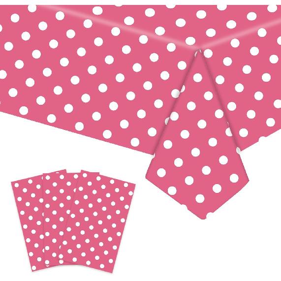 3pcs Red and White Polka Dot Plastic Tablecloth, 54 x 108 Inches, Pack of 3, Waterproof Rectangle Table Cover for Parties (Red Polka Dot) Pink Polka Dot