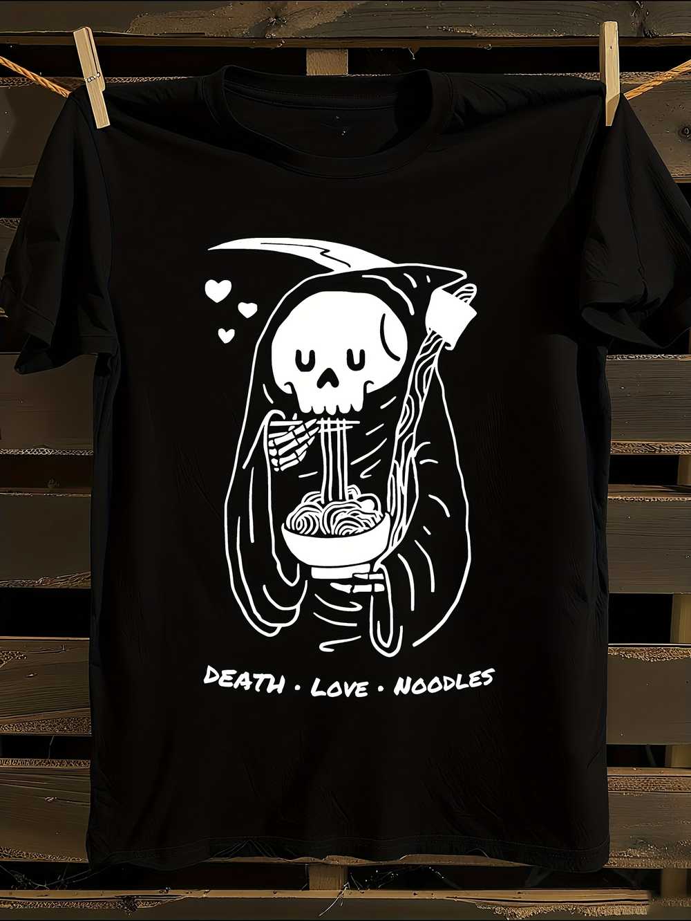 Death Love Noodles Funny Anime Skeleton Ramen T-Shirt XXXL