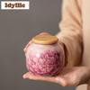 Ru Kiln National Style Peony Tea Box Organizer Moisture-proof Zen Storage Tank Containers Tea Caddy For Tea Supplies Decoration