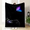"Cat Gazing At a Colorful Butterfly" Patterned Flannel Blanket Perfect for the Bedroom Living Room, Sofa, or a Little Nap