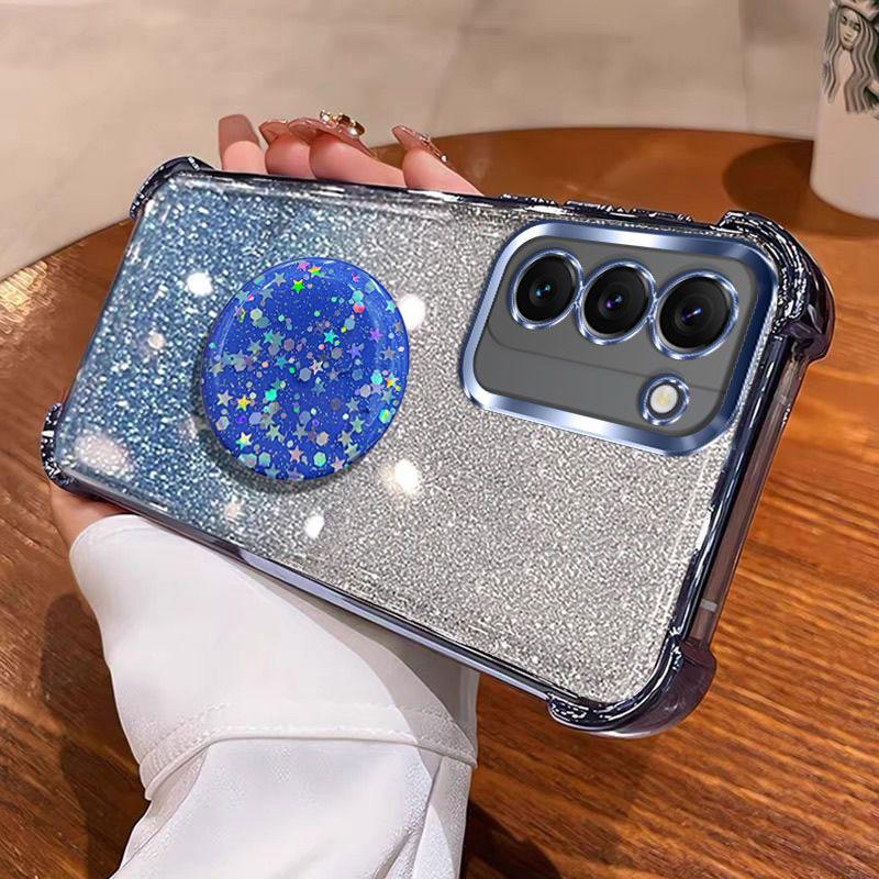 Luxury Shockproof Glitter Holder For Silicone Ring S23+ Case For Samsung Galaxy S23 Plus S24+ S25+ S22+ With Holder Stand Cover