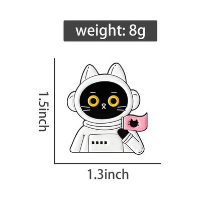 Schwarze Katze Astronaut Emaille Anstecknadeln Lustige Reise im Weltall Anstecker Anstecknadeln Cartoon Tier Schmuck Geschenk für Freunde