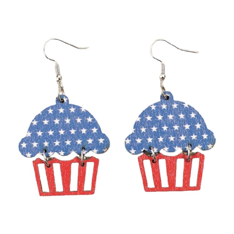 

Elegant Star Print Cupcake Shaped Pendant Earrings For Women Embracing American Traditions At Festive Occasions 1