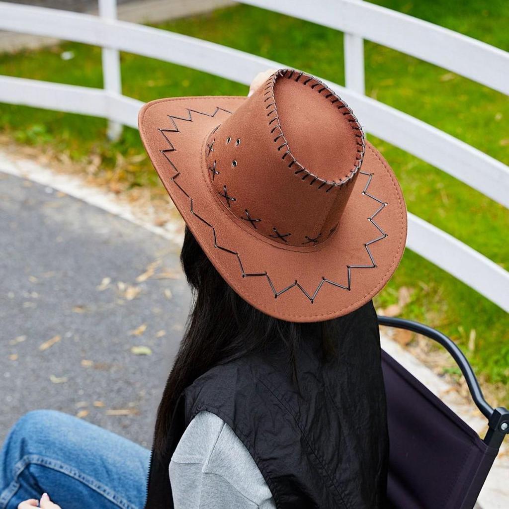 Western Cowboy Straw Hat for Men & Women - Sun Protection Wide Brim Beach & Outdoor Travel Hat