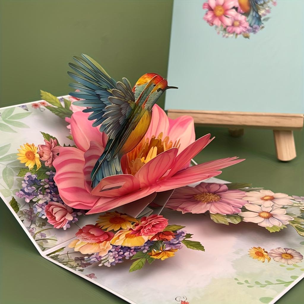 3D Pop Up Greeting Card with Floral Hummingbird Butterfly Popup Card Blank Note Birthday Mother's Day Anniversary All Occasions