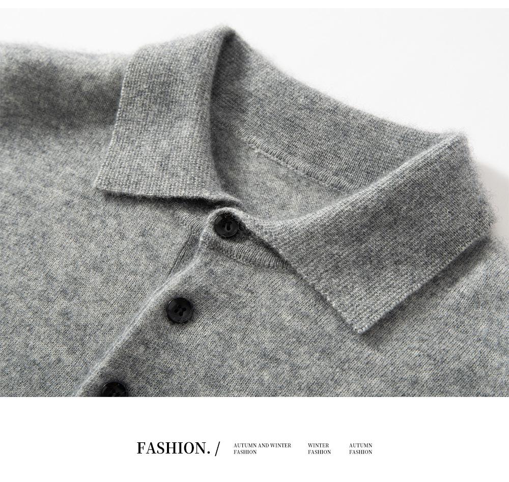 Men's Cashmere Polo Collar Sweater - Loose Fit, Long Sleeve Knitwear for Autumn & Winter
