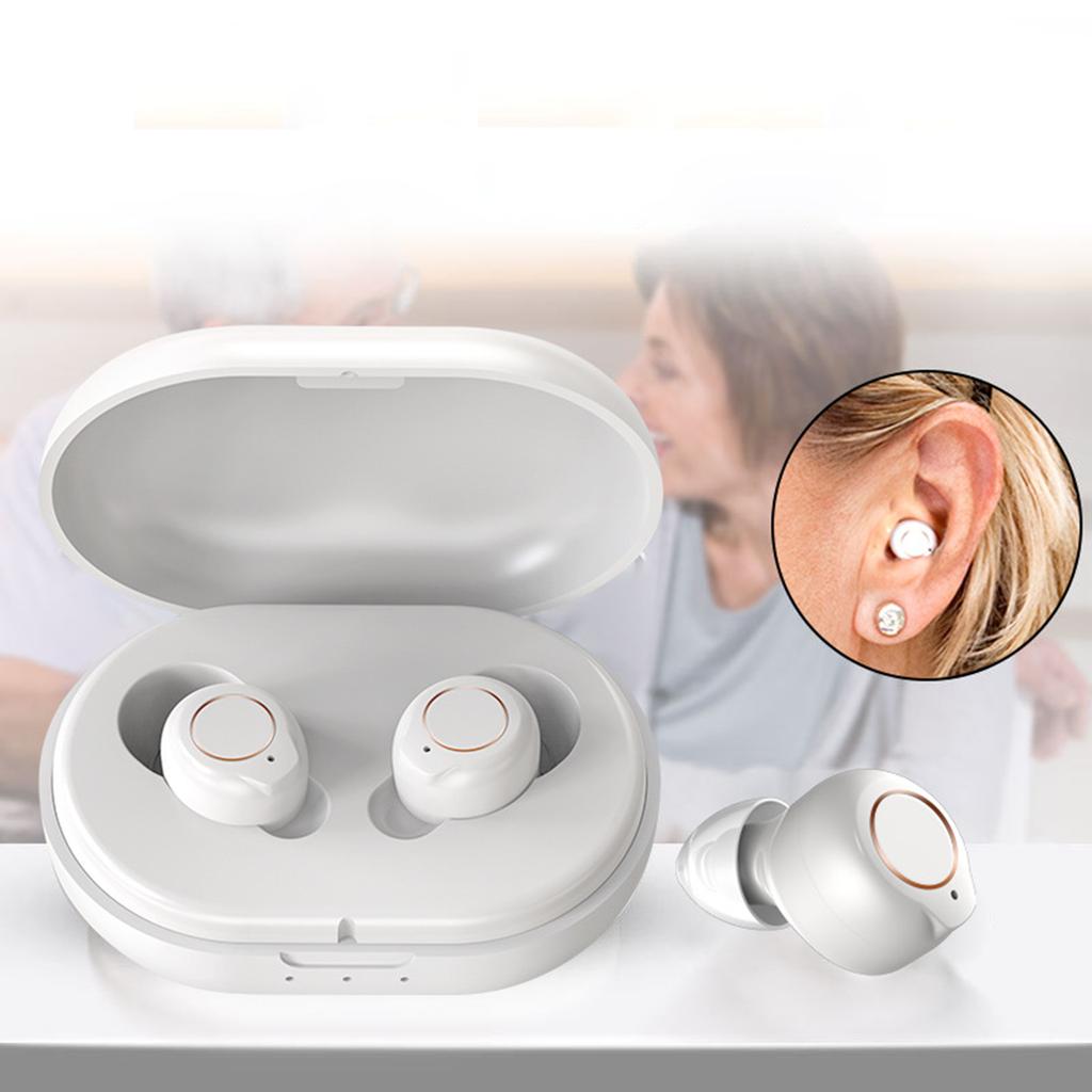 1 Pair Ear Canal Magnetic Charging Hearing Aids Intelligent Noise Reduction Sound Amplifier for Elderly with Portable Charging Box