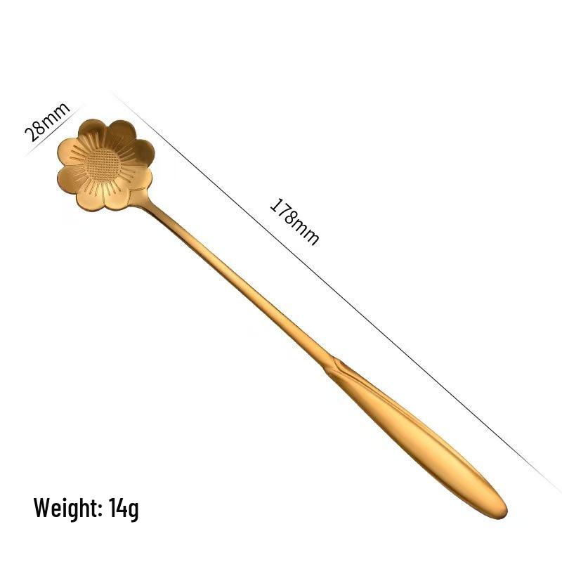Cherry Blossom Stainless Steel Long Handle Stirring Spoon for Coffee, Dessert, and Honey