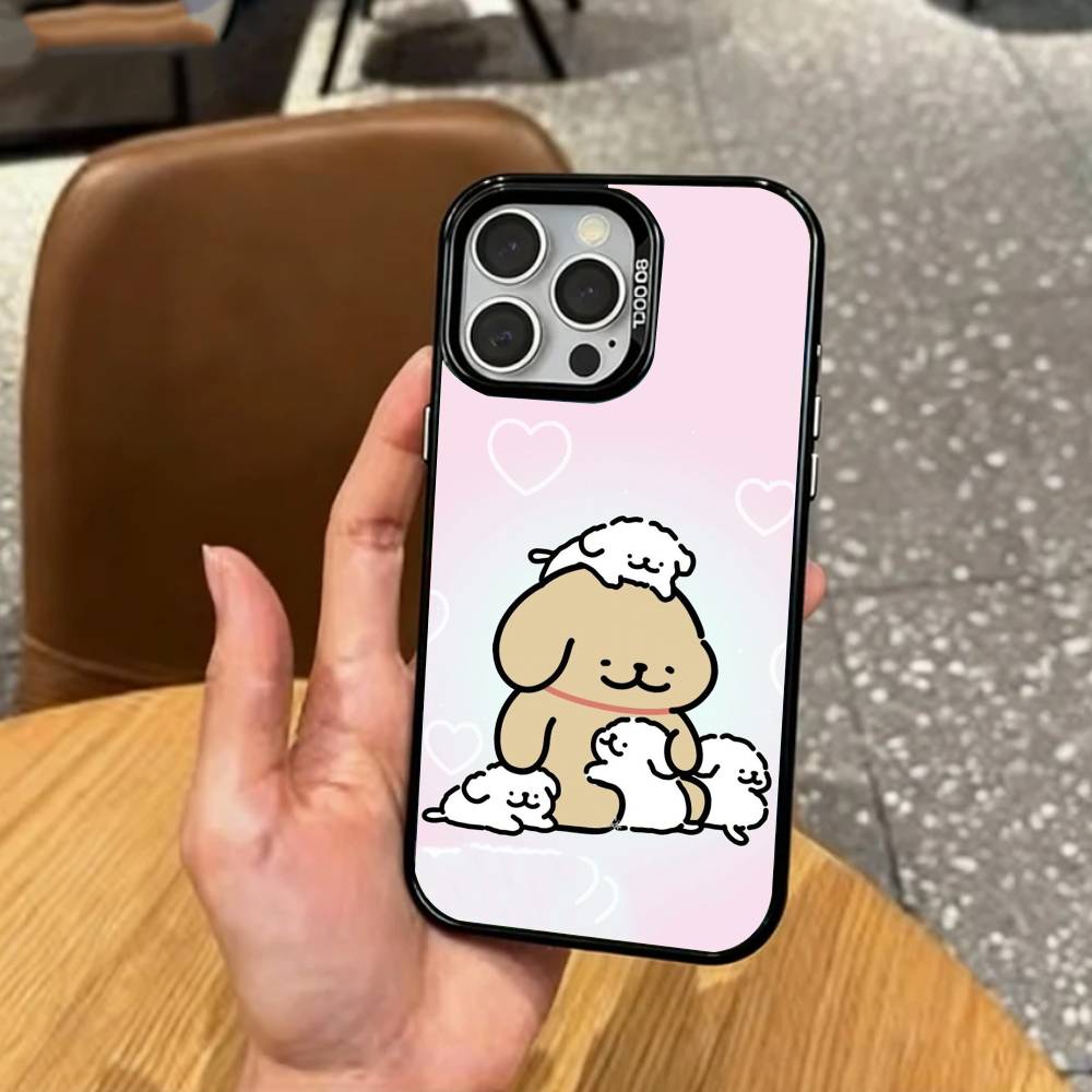 L-Lovely Line Puppy Cartoon Cute Dog   Phone Case For iPhone17,16,15,14,13,12,11 Plus,Pro Max Colored Silver Plated Inside Cover