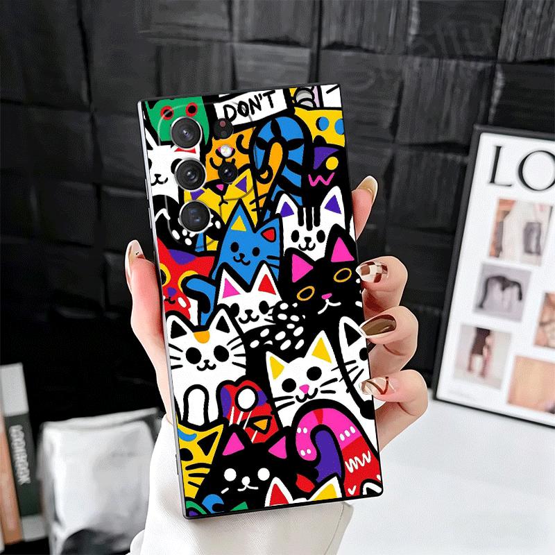 Cartoon Cute Cats Theme Soft Phone Case for Samsung Galaxy S26 S25 Edge S24 Ultra S23 Plus S22 S21 FE S20 Black Cover Back Shell