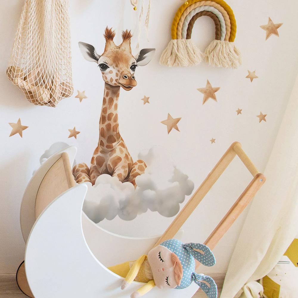 Giraffe Clouds Stars Wall Sticker Self-Adhesive Removable for Bedroom Living Room Hallway Closet Dorm Home Decor Art
