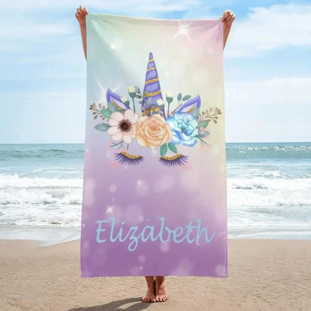 Personalisierbares Einhorn-Strandtuch mit Namen für Mädchen Jungen Schwimmen Sport Reisen Personalisierte Strandtücher Schnelltrocknend Personalisierbares Badetuch