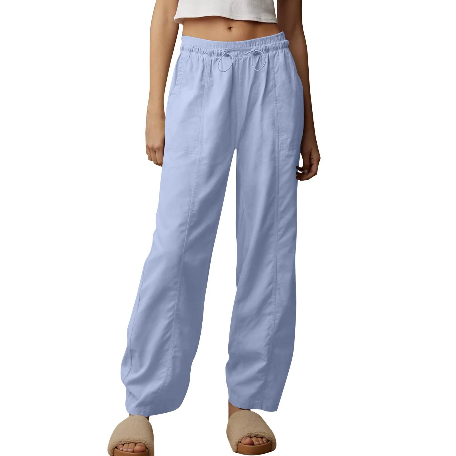 

Женские повседневные брюки Брюки-карго с эластичной резинкой на талии Широкие брюки на шнуровке Мешковатые брюки XL небесно-голубой
