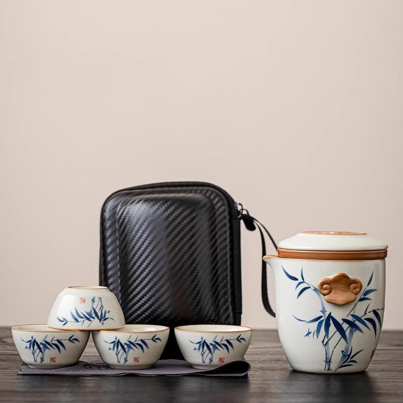 Ru Kiln Portable Travel Tea Set High-end Quick Cup Teacup One Person Outdoor Camping Tea Drinking Equipment